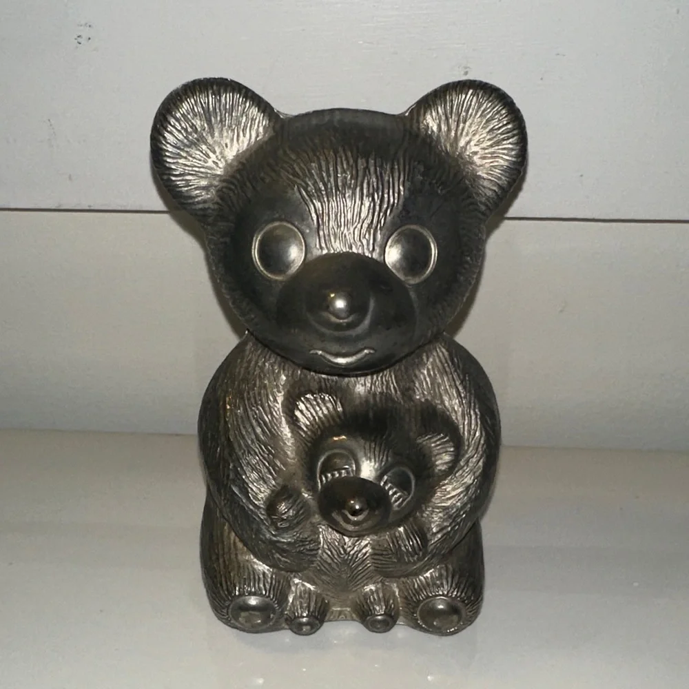 🐻🤎Vintage Metallic Bear Mom & Baby Figurine Decorative Bank 🐻 Beartastic!! 🤎